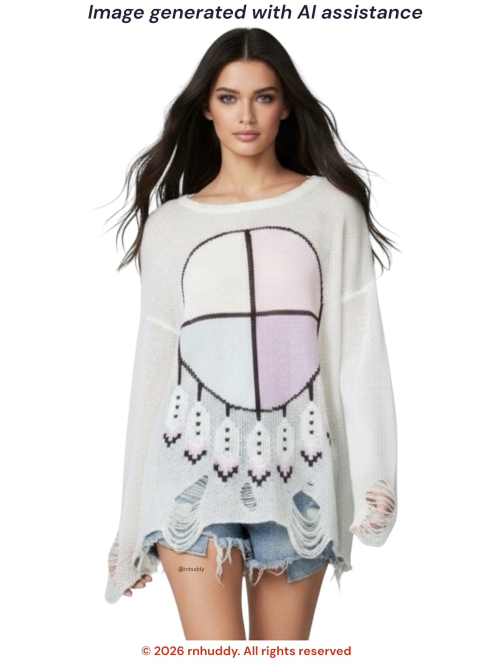Wildfox White Label S dream catcher distressed sweater